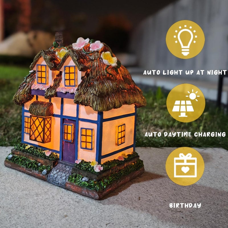 Brilliant Prospect Prospect Thatched Cottage, Solar Statue Lights Mushroom Fairy House, Garden House Statues, Outdoor Memorial Ornaments Waterproof Decoration for Outside Patio Yard Lawn Decor - Image 3